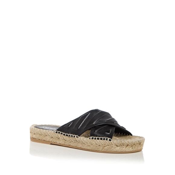 OFF WHITE Womens Black Espadrille Diag Lea Slip On Slide Sandals Shoes 37